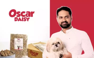 Oscar Daisy: Dog eagerly eating from a bowl of fresh pet food